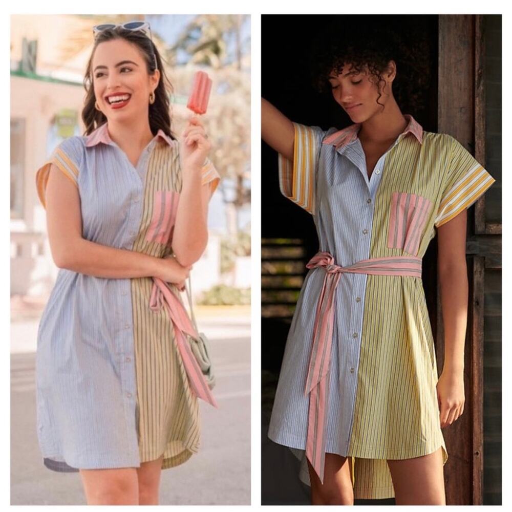 Anthropologie Maeve Toni Dress Small Colorful Pastel Button Down Tunic Shirt